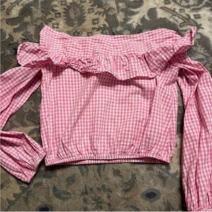 Lovers + Friends Pink Gingham Ruffle Blouse